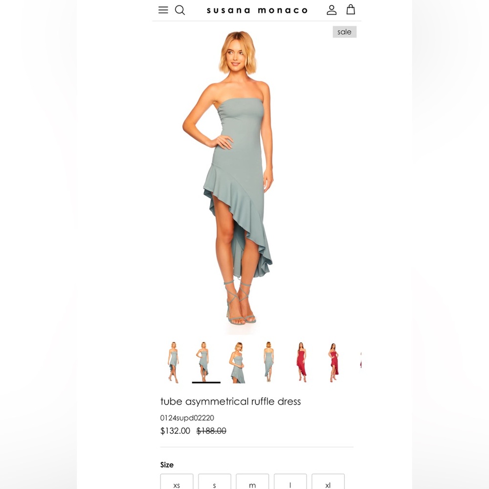 Susana Monaco tube asymmetrical ruffle hem dress size small NWOT